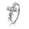 silver Bendable Paved Cross Nose Hoop Cartilage Ring CZ Gem Rook Daith