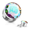 Surgical Steel large Rainbow Gem Screw Fit Flesh Tunnel Plugs