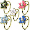 gold Opal Glitter Set Flower Petals CZ Center 316L Surgical Steel Hoop Ring for Nose & Ear Cartilage