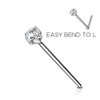 925 Sterling Silver Nose Ring, Bendable Pin Prong Set with Cubic Zirconia