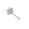 6 CZ Petal Flower 925 Sterling Silver 24 Gauge Nose Bone Ring, jewelry nose piercing accessory with six clear cubic zirconia stones arranged in a flower shape.