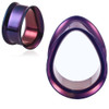 SoScene Purple Stainless Steel Teardrop Double Flared Tunnels, vibrant purple and pink color double flared ear tunnels with teardrop shape design.