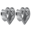 SoScene Spinal Wrap Double Skull Heart Shape Stainless Steel Double Flared Tunnels, featuring a gothic skull design with a heart-shaped outline and high-quality stainless steel material.