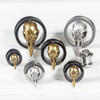 SoScene Black and Gold Raven Head Skull Stainless Steel Double Flare Screw Back Ear Plugs, featuring a gothic raven skull design in black, gold, and silver finishes for ear piercing jewelry.