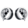 SoScene Silver Raven Head Skull Stainless Steel Double Flare Screw Back Ear Plugs, featuring detailed metal raven skull design.