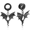 SoScene Black Bat Dangle Stainless Steel Screw Back Ear Plugs, gothic black bat wing dangle earrings with skull details.