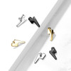 Implant Grade Titanium Internally Threaded Flat Lightening Bolt dermal 14 gauge, small metallic lightning bolt-shaped jewelry pieces in silver, black, and gold colors for dermal piercings.