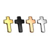 Implant Grade Titanium Internally Threaded Flat Cross Dermal 14 Gauge, colorful metal cross jewelry in gold, black, rose gold, and silver finishes.