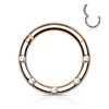 Small 5 CZ Gem 16 Gauge 316L Surgical Steel Hinged Segment Hoop Ring, jewelry with sparkling cubic zirconia stones in a polished gold-tone finish.
