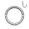 Small 5 CZ Gem 16 Gauge 316L Surgical Steel Hinged Segment Hoop Ring, shiny circular piercing jewelry with sparkling CZ gemstones.