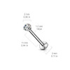 Push In Prong Set CZ Surgical Steel Threadless Labret Monroe Flat Back Stud, close-up of the labret piercing jewelry showing its dimensions and sparkling gemstone.
