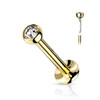 Push In Jeweled Dome Top PVD Over Surgical Steel Threadless Labret Monroe Flat Back Stud, gold-tone labret piercing with a clear jeweled dome top and flat back stud design.