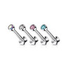 Push In Jeweled Dome Top Surgical Steel Threadless Labret Monroe Flat Back Stud, close-up of four stainless steel labret studs with jeweled dome tops in different colors.