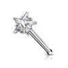 Solid 925 Sterling Silver Star 24 gauge nose bone stud, sparkling star-shaped design piercing jewelry.