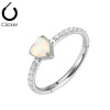 SoScene Stainless steel white opal heart 16 gauge Precision Hinged Segment Ring, jewelry with a heart-shaped opal centerpiece and embedded crystals on a sleek silver band.