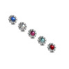 14 gauge CZ Surround Burst Tiered Round CZ Centered Internal Threaded Dermal Anchor Top, decorative flower-shaped body jewelry with multicolored cubic zirconia stones.
