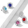 14 gauge CZ Surround Burst Tiered Round CZ Centered Internal Threaded Dermal Anchor Top, jewelry with colorful round cubic zirconia stones surrounded by smaller stones in a burst pattern.