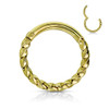 16 gauge 8mm Precision All 316L Surgical Steel Hinged Segment Hoop Rings Twisted, gold-colored hinged segment hoop ring with a twisted design.