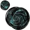 SoScene Aqua Black Sparkle Galaxy Double Flared Glass Plugs, black glass ear stretching plugs with a sparkling galaxy swirl design.