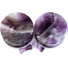 SoScene Organic Purple Natural Amethyst Stone Ear Gauges, round purple amethyst stone plugs with matching small purple amethyst backing pieces.