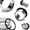 SoScene Steel Single Flare Extreme Sizes Ear Gauges Up to 50mm, close-up image showing various sizes of stainless steel ear gauges with single flare design and black and silver finishes.