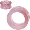 SoScene Hollow Tunnel Organic Rose Quartz Stone Ear Gauges, pink translucent circular ear gauges with a hollow center.