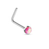 SoScene PINK Opal Set Flat Top 316L Surgical Steel L bend Nose Stud Ring, featuring a pink opal gemstone on a surgical steel nose stud ring.