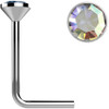 .925 Sterling Silver Aurora Borealis gem crystal  L bend Nose Stud Ring 22 gauge