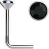 SoScene Sterling Silver Black Gem Crystal L Bend Nose Stud Ring, jewelry image showing the nose stud with a black gem crystal and a silver L bend design in 22 gauge size.