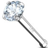 14 Karat Solid White Gold Prong Set CZ Nose Bone Stud Ring 22 gauge, a jewelry stud featuring a large, sparkling CZ stone set in a four-prong white gold mount with a sleek, straight post.