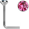 .925 Sterling Silver Pink gem crystal  L bend Nose Stud Ring 22 gauge