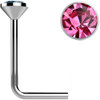 SoScene .925 Sterling Silver Pink Gem Crystal L Bend Nose Stud Ring, close-up of the pink crystal gemstone and the L-shaped nose ring.
