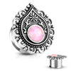 Pink Opalite Stone Centered Tear Drop Filigree Front 316L Surgical Steel Double Flared Tunnels
