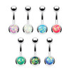 14 gauge Bezel Set Opal Glitter Set 316L Surgical Steel Belly Button Rings