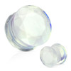 SoScene Faceted Face Double Saddle Opalite Stone Ear Plugs, clear faceted gemstone ear plugs with a double saddle design