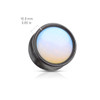 SoScene Opalite Stone Front Double Flared Ebony Wood Saddle Plugs, circular plug with iridescent opalite stone set in black ebony wood saddle design.