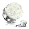 Silver plugs with white Druzy Stones Stainless Steel screw back 