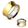 SoScene Gold IP over Stainless Steel clear Square Stones Inside Double Flared Tunnels, jewelry ring with a wide gold band and clear square stones lining the interior.