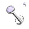 Reflective Stone Medusa Labret Stud Helix Tragus Cartilage 16 gauge Monroe, stainless steel body jewelry with a purple reflective stone for pierced ears and facial piercings.