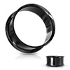 SoScene Black Stainless Steel Eyelet Plugs, shiny black stainless steel jewelry plugs for body piercings.