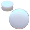 SoScene Opalite Glass Ear Plug Gauges, close-up of white, smooth, rounded glass jewelry for pierced ears.