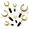 gold plated Drop ear gauges organic black stone crystal 