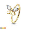 Nose Hoop with CZ Butterfly Bendable Cartilage Hoop Rings, gold-colored ring with butterfly-shaped design and CZ stones, elegant jewelry accessory