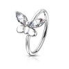 Nose Hoop with CZ Butterfly Bendable Cartilage Hoop Rings, silver-colored ring with butterfly and CZ stone details.
