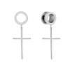 SoScene stainless steel silver color large dangle cross screw back ear plugs, image of stylish silver earrings with dangling cross design on a plain white background.
