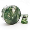 SoScene Moss green glass plugs Ear Gauges, artistic body jewelry with moss green and clear glass design.