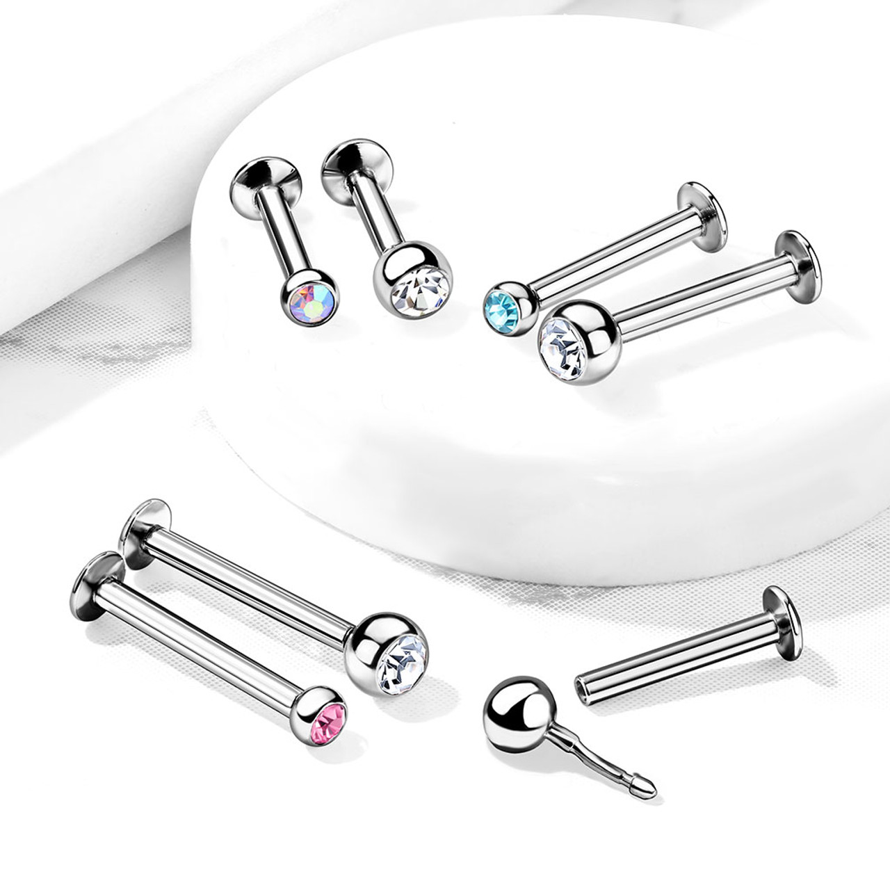 Duo Gem Threadless Flat Back Stud