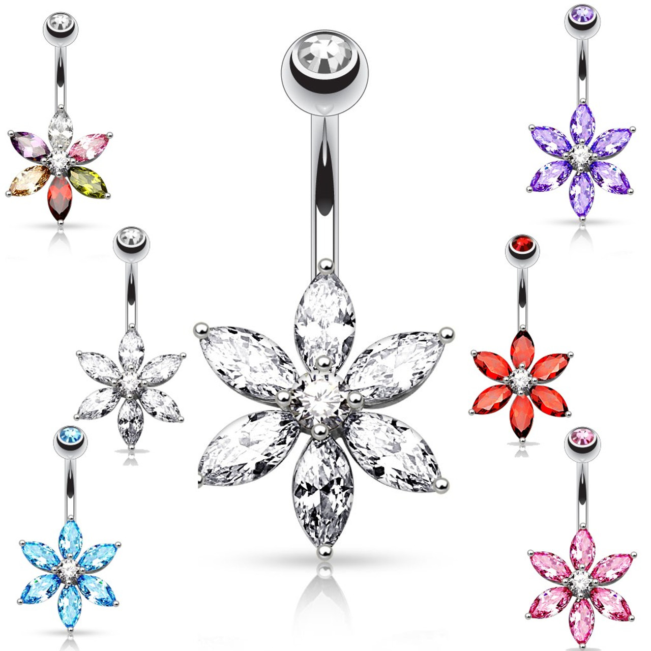 14 g Cz flower 316L Surgical Steel Belly Button Ring