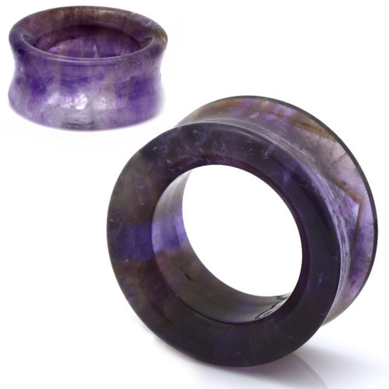 Hollow Tunnel Organic Purple Natural Amethyst Stone Ear Gauges