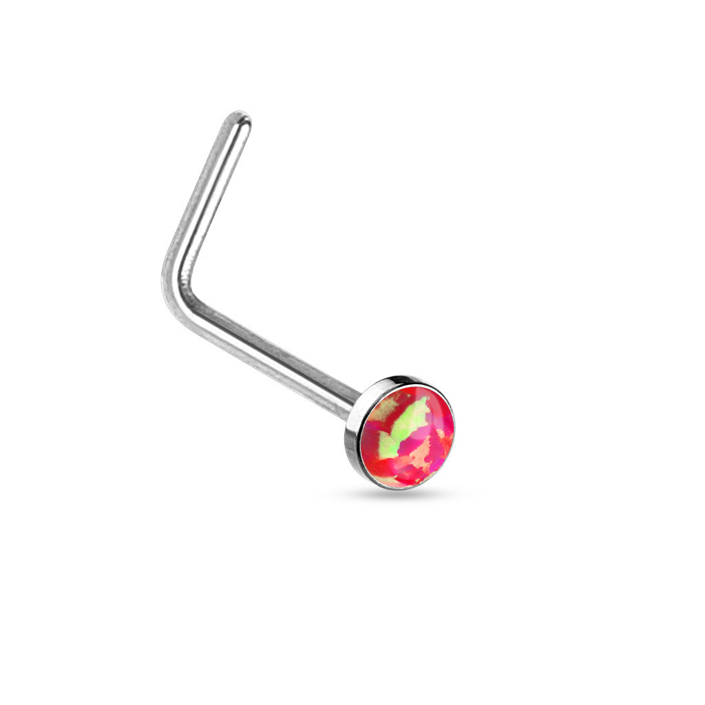 RED Opal Set Flat Top 316L Surgical Steel L bend Nose Stud Ring